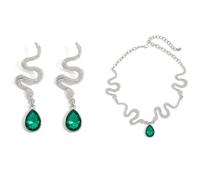 Woedpez Trendy 3D Snake Shaped Earrings Necklace Accessories with Rhinestones Charm Unisex Gothic Jewelry Accessory Snake Earrings