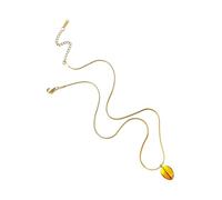 Woedpez Trendy Oil Painted Flower Charm Necklace Stainless Steel Pendant Collarbone Chain Versatile Fashion Statement Jewelry Oil Drip Colored Bud Pendant Neckchain