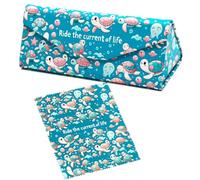 WoEluone Cute Cartoon Eyeglass Case Triangle Foldable Magnet Closure Sunglasses Case Holder and Matching Eyeglass Cloth, Tortoise, S