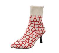 Woemn'S Ankle Boots Stiletto Heel Knit Shoes Modern Minimalist Flat Ankle Boot Basic-Fit Pointed Toe Ankle Boots Office Work And Commute Women'S Boot Winter Thermal Bootie