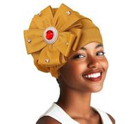 Woeoe African Turban Caps Pre-Tied Flower Turbans Sparkle Crystal Head Scarf Headwear for Women
