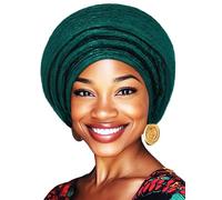 Woeoe Pre-Tied African Hats Gold Auto Gele African Head Wraps Church Turban for Women, Green, One Size