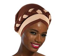 Woeoe Women African Turban India's Hat Black Stretch Braid Head Wrap, Beige, 6