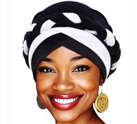 Woeoe Women African Turban India's Hat Black Stretch Braid Head Wrap, Black, 6