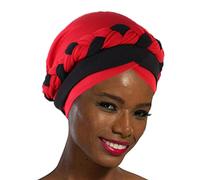 Woeoe Women African Turban India's Hat Black Stretch Braid Head Wrap, Red, 6