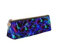 woerexker Glow in Dark Splatter Neon Triangle Pencil Case Leather Pen Pouch Cosmetics Bags Desk Stationery Organizer Box Holder for Office Women Men