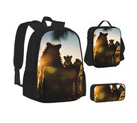 woerexker The Lion at Sunset Three-Piece Backpack Set with Pocket Backpack Cross-Body Lunch Bag Pen Bag for Travel Daypack