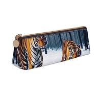 woerexker Tigers in The Snow Pen Case Small Pencil Bag Triangle Pu Leather Pen Pouch Pen Bag Storage Bag with Zipper
