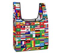 WOERMKCISEF World Country Flag Tote Bag for Women Men Foldable Reusable Shopping Bags Grocery Handbag