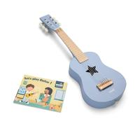Woet® Blue Wooden Toy Guitar for Kids, 6 Nylon Strings with Strap, Spare String and Color Song Book with 3 Songs, Beginner Educational Musical Instrument, Fun Music Gift, Age 3 Years +