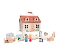 Woet® Foldable Wooden Dollhouse with 18 Furniture Pieces & 2 Dolls