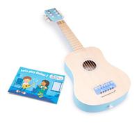 New Classic Toys Wooden toy guitar deluxe - natural/blue - including music book and shoulder strap