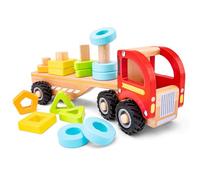 New Classic Toys - Truck with Shapes - Wooden Sort & Stack Vehicle - Includes 14 Geometric Shapes - Educational and Fun Toy for Kids
