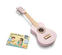 Woet® Pink Wooden Toy Guitar for Kids, 6 Nylon Strings with Strap, Spare String and Color Song Book with 3 Songs, Beginner Educational Musical Instrument, Fun Music Gift, Age 3 Years +