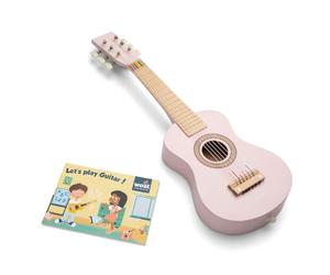 Woet® Pink Wooden Toy Guitar for Kids, 6 Nylon Strings with Strap, Spare String and Color Song Book with 3 Songs, Beginner Educational Musical Instrument, Fun Music Gift, Age 3 Years +