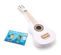 New Classic Toys Wooden toy guitar - white - including music book and shoulder strap