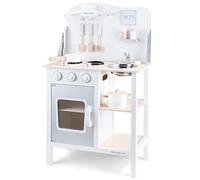 New Classic Toys 11053 Wooden Pretend Toy Kitchen for Kids Role Play Included Accessoires, White/Silver, White/Silver