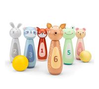 Woet Wooden Bowling Set for Kids Age 3+ - 6 Animal Pins & 2 Balls - Educational Indoor Game - Colorful Numbered Animal Skittles - Motor Skills Development Toy - Fun Gift for Boys and Girls