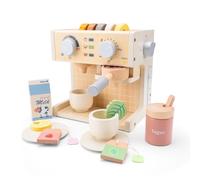 Woet Wooden Coffee Machine Toy for Kids Age 3+ - Pretend Play Espresso Maker with Milk, Tea Bags & Accessories - FSC Kitchen Playset Gift for Boys and Girls