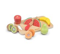 New Classic Toys 10579 Wooden Pretend Play Kids Cuttable Fruit Set on Board Cooking Simulation Educational Perception Toy for Preschool Age Toddlers Boys Girls, Multi Color