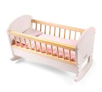 Woet® Wooden Doll Cradle with Bedding, Fits Dolls up to 43 cm