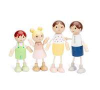 Woet® Wooden Dollhouse Family Set with 4 Poseable Dolls