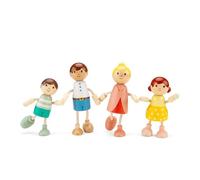 Woet® Wooden Dollhouse Family Set with 4 Poseable Dolls
