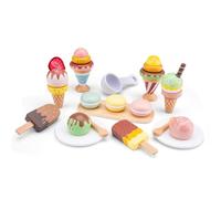 Woet Wooden Ice Cream Play Food Set - FSC Pretend Role Play Dessert Toys for Kids 3+ - Educational Toy with Ice Lollies, Cones & Macarons - Colorful Gift for Boys and Girls