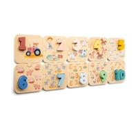 Woet Wooden Number Puzzle - FSC Certified Preschool Counting Toy for Toddlers 24 Months+ - Learn to Count 1-10 with Colorful Numbers & Farm Animals - Montessori Educational Gift for Boys and Girls