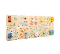 Woet Wooden Number Puzzle - FSC Certified Preschool Counting Toy for Toddlers 24 Months+ - Learn to Count 1-10 with Colorful Numbers & Safari Animals - Montessori Educational Gift for Boys and Girls