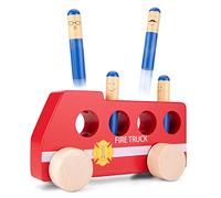Woet® Wooden Pop-Up Fire Truck Toy with 4 Puppets | Fire Engine Toy, Push Along Vehicle, Pop-Up Activity Toy, Cause&Effect, Educational Toy, Fine Motor Skills, Age 2 Years+