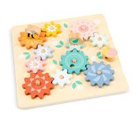 Woet Wooden Spinning Gear Puzzle - FSC Montessori Toy for Toddlers 24 Months+ - Colorful Rotating Flower Gears with Animal Blocks - Educational Gift for Boys and Girls, Motor Skill Development