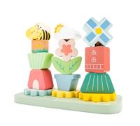 Woet Wooden Stacking & Building Toy - Garden Puzzle with Flowers & Gears for Toddlers 12 Months+ - FSC Educational Gift for Boys and Girls, Sorting & Color Learning