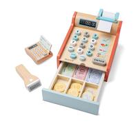 New Classic Toys 10650 Wooden Cash Register Set Pretend Play Kids Cooking Simulation Educational Color Perception Toy for Preschool Age Toddlers Boys Girls, Red