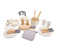Woet® Wooden Toy Cookware & Tableware Set, 20 Pieces | Pretend Play Kitchen Accessories, Pots & Pans, Plates, Toy Tableware Set, Wooden Dinner Set, Age 2 Years+