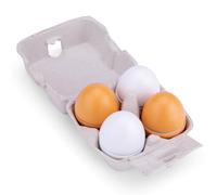 Woet® Wooden Toy Eggs for Kids - 4 Pieces with Velcro in Egg Carton - Pretend Play Kitchen Accessory - Role Play Kitchen Toy - Age 2 Years+