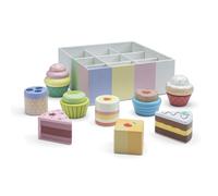 New Classic Toys 10626 Wooden Cake and Pastry Assortment in Gift Box-9 Pieces-Pretend Play Kids Cooking Simulation Educational Perception Toy for Preschool Age Toddlers Boys Girls, Multi Color