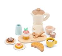 Woet® Wooden Toy Percolator Coffee Set, 17 Pieces | Pretend Kitchen Appliance, Wooden Coffee Machine, Barista Role Play, Cups & Saucers, Wooden Pastries, Play Food, Age 3 Years+