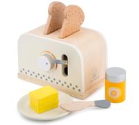 Woet® Wooden Toy Toaster Set with Pop-Up Lever, 9 Pieces | Pretend Breakfast Play Set, Toy Kitchen Appliance, Play Food, Toast, Jam, Avocado & Butter, Kitchen Role Play, Age 3 Years+