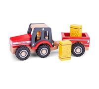 New Classic Toys Wooden Tractor with Hay Stacks for Toddlers 18+ Months Educational Toys for Preschool Age Toddlers Boys Girls, Red