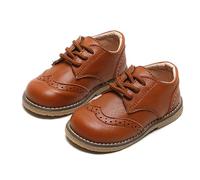 WOFANLULY Toddler Boys Girls Dress Shoes Little Kid Oxford Shoes Wedding Church Dress Shoes PU Leather Lace Up School Uniform Loafer Flats (Brown, Size 9 UK Toddle)