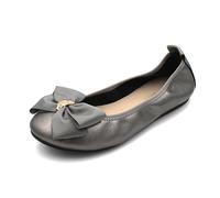WOFANLULY Womens Flat Pumps Ladies Dolly Dollie Ballet Ballerina Work Smart Office Formal Comfort Bow Round Toe Slip On Flats Shoes (Grey, Size 4)