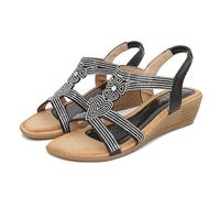 WOFANLULY Womens Summer Wedge Sandals Ladies Rhinestone Sparkling Sandal Comfortable Bohemian Platform Outdoor Wedding Walking Shoes (Black, Size 5.5)