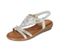 WOFANLULY Women's Summre Sandals Open Toe Sling Back T-Bar Flower Bling Beads Summer Flat Shoes (Sliver, Size 6)