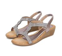 WOFANLULY Womens Wedge Sandals Ladies Crystal Sparkling Summer Sandal Comfortable Bohemian Platform Outdoor Wedding Shoes Size UK(Grey, Size 6)