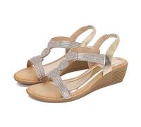 WOFANLULY Womens Wedge Sandals Ladies Crystal Sparkling Summer Sandal Comfortable Bohemian Platform Outdoor Wedding Shoes Size UK(Gold, Size 5)