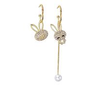WOFASHPURET 1 Pair Bunny Ear Pendant Earrings with Rhinestones and Long Tassel Lightweight Drop Ear Ornaments for Women present for Easter Valentine Day and Birthdays