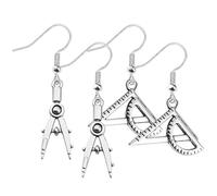 WOFASHPURET 2 Pairs Creative Architect Earrings - Compass & Triangle Ruler Dangler Jewelry for Women, Alloy Silver, Ideal for Architects & Engineers