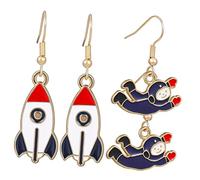 WOFASHPURET 2 Pairs Ship Astronaut Dangle Earrings for Women Unique Fashion Jewelry for Everyday Wear Parties and Special Occasions