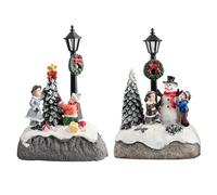 WOFASHPURET 2pc Christmas Led Mini Resin Desktop Ornament, Christmas Village Scene, Village Scene Ornaments Battery Operated, Xmas Vilage Home Office Tabletop(No Battery)